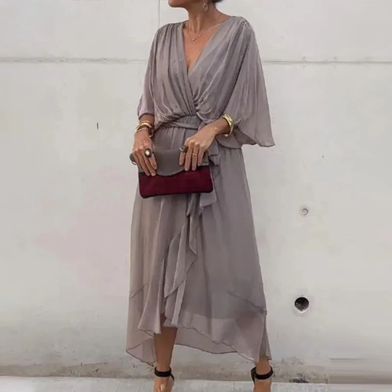 Heidi-Mode | Elegantes Flow V-Ausschnitt Kleid