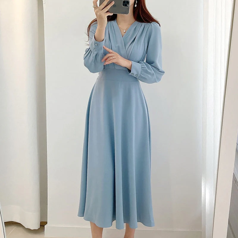 Heidi-Mode | Elegantes Kleid mit Puffärmeln und V-Ausschnitt In A-Linie - Image 4