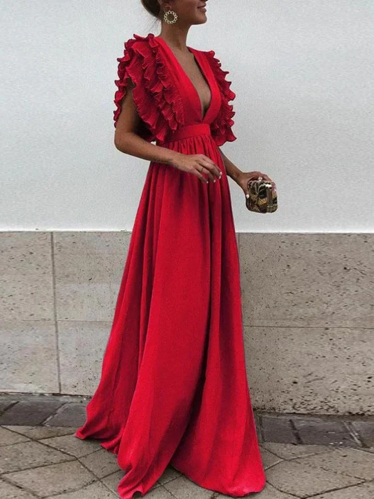 Heidi-Mode | Elegantes Kleid mit V-Ausschnitt und Rüschensäumen - Image 3