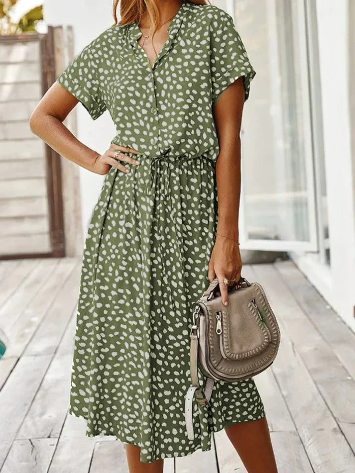 Heidi-Mode | Elegantes Kurzärmliges Hemdblusenkleid mit Polka Dots und Kordelzug In Der Taille - Image 12