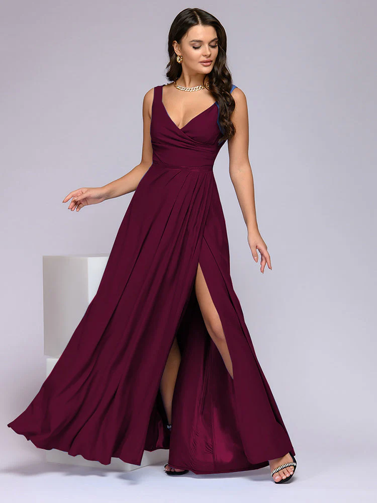 Heidi-Mode | Elegantes Maxi Kleid mit Tiefem V-Ausschnitt und Schlitz - Image 7
