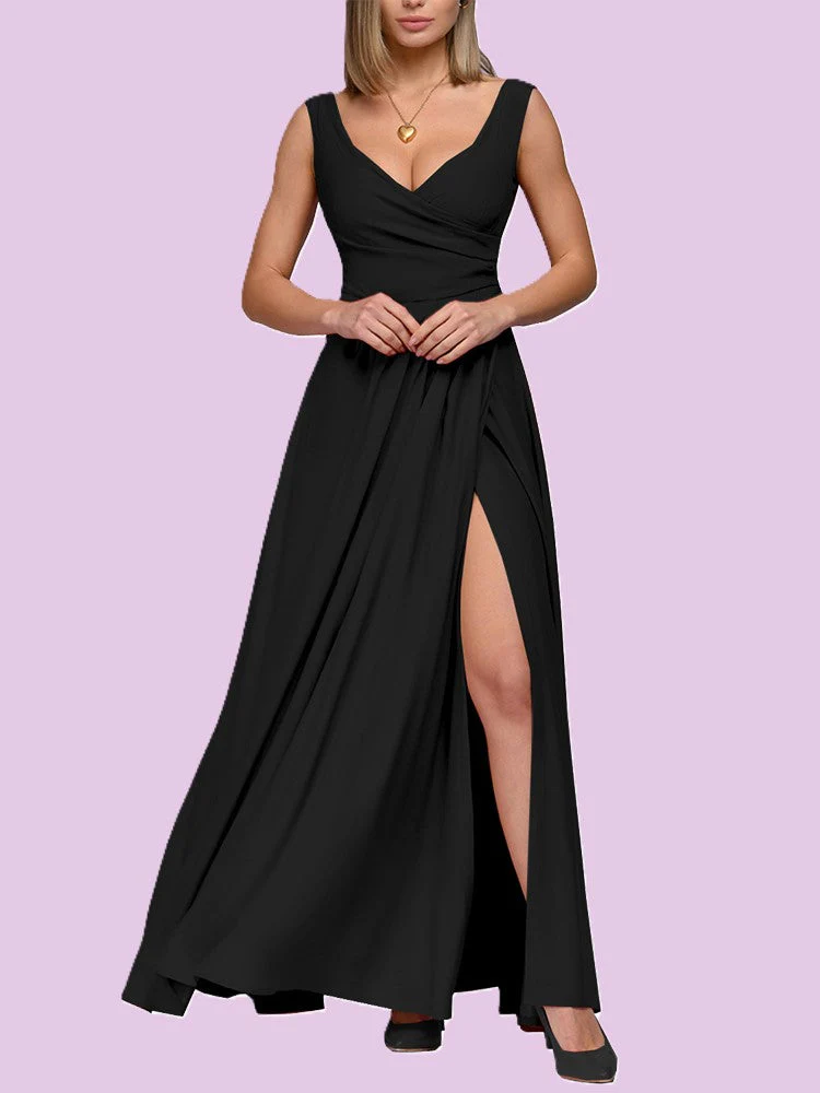 Heidi-Mode | Elegantes Maxi Kleid mit Tiefem V-Ausschnitt und Schlitz - Image 9