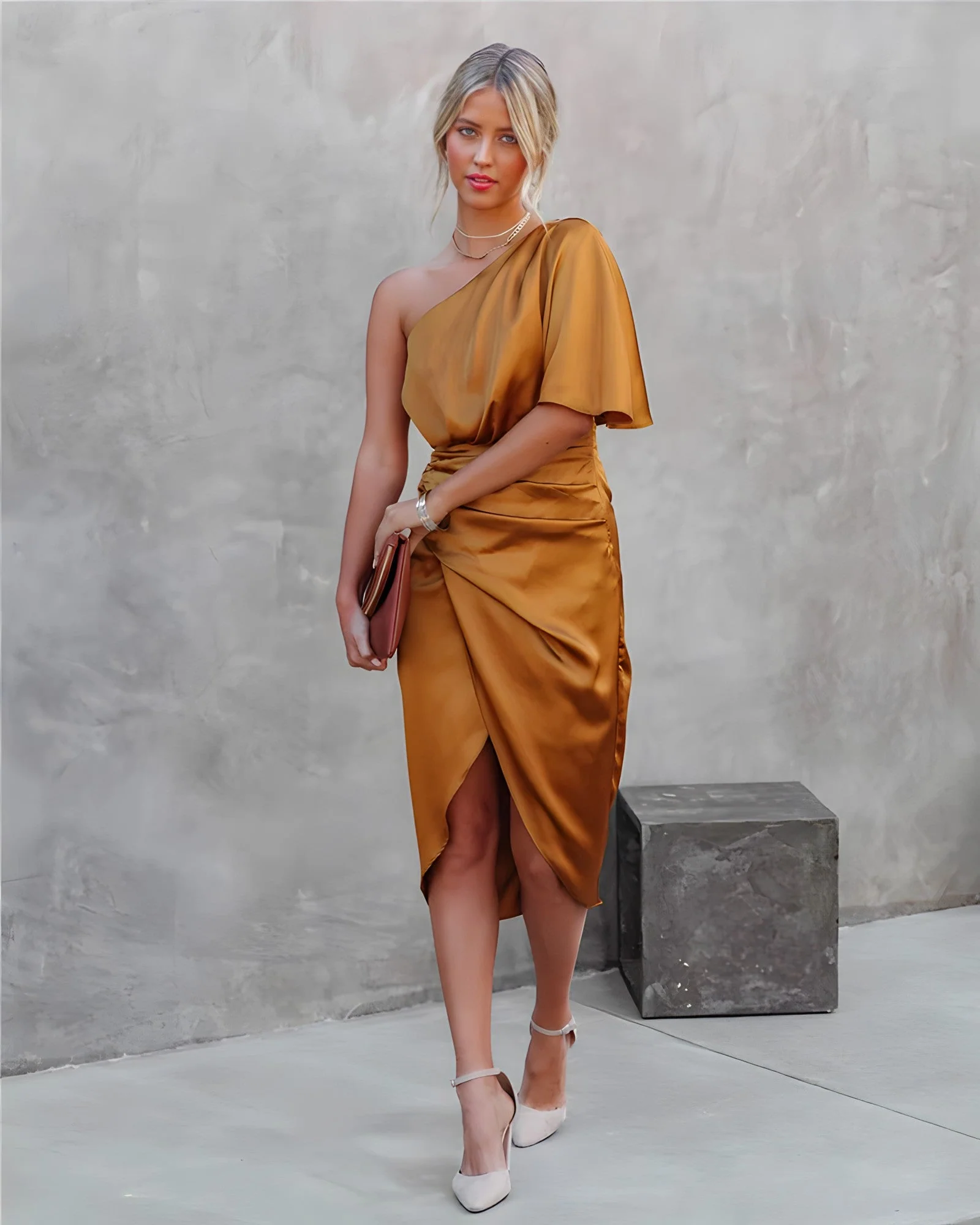 Heidi-Mode | Elegantes-One-Shoulder-Abendkleid-Aus-Satin-Asymmetrisches-Partykleid-Aus-Satin-Mit-Ruschen - Image 11