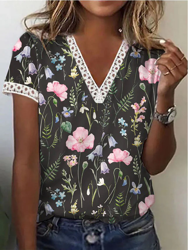 Heidi-Mode | Elegantes T-Shirt mit Kurzen Ärmeln und V-Ausschnitt Print für Damen - Image 2