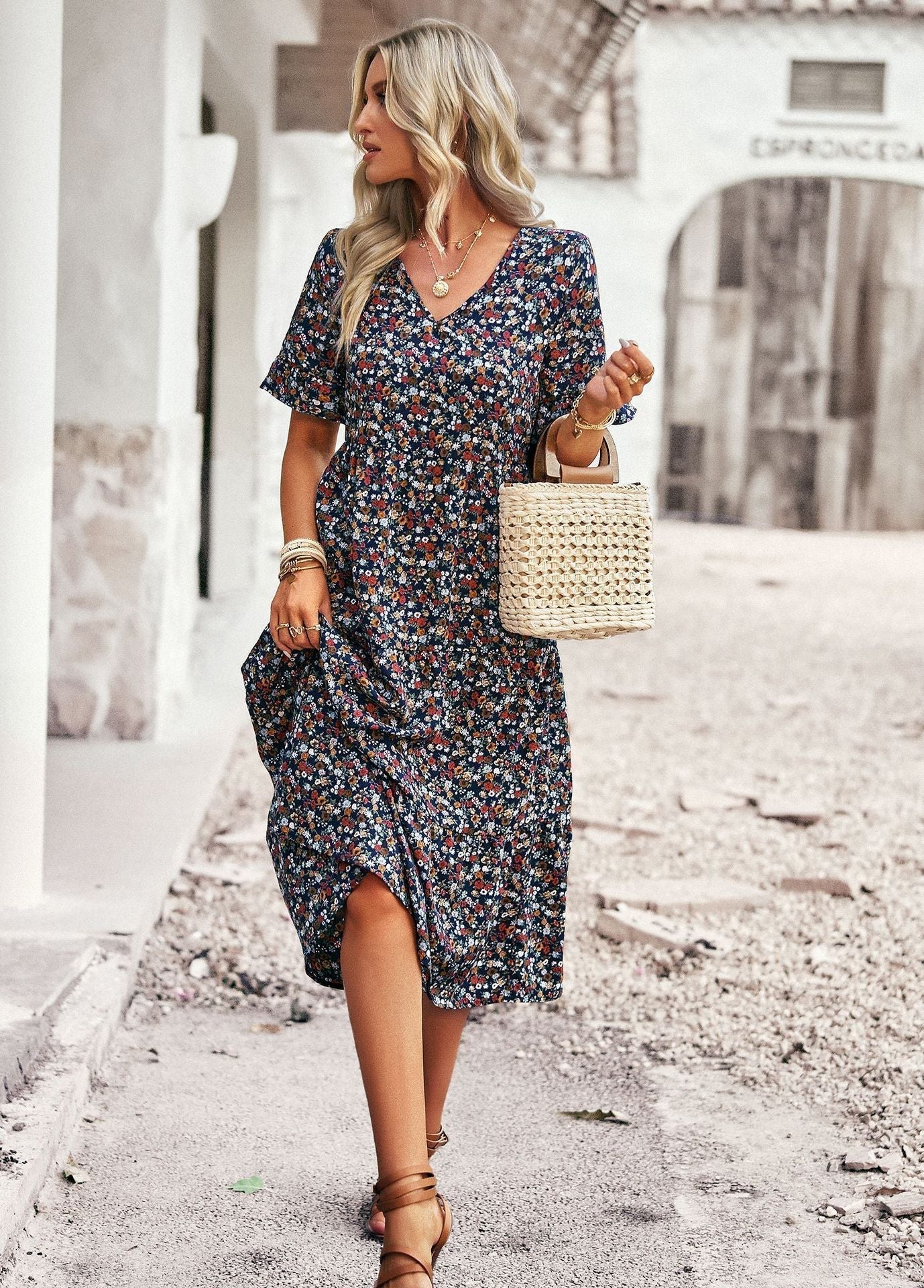 Heidi-Mode | Elegantes V-Ausschnitt Kleid für Damen - Image 2