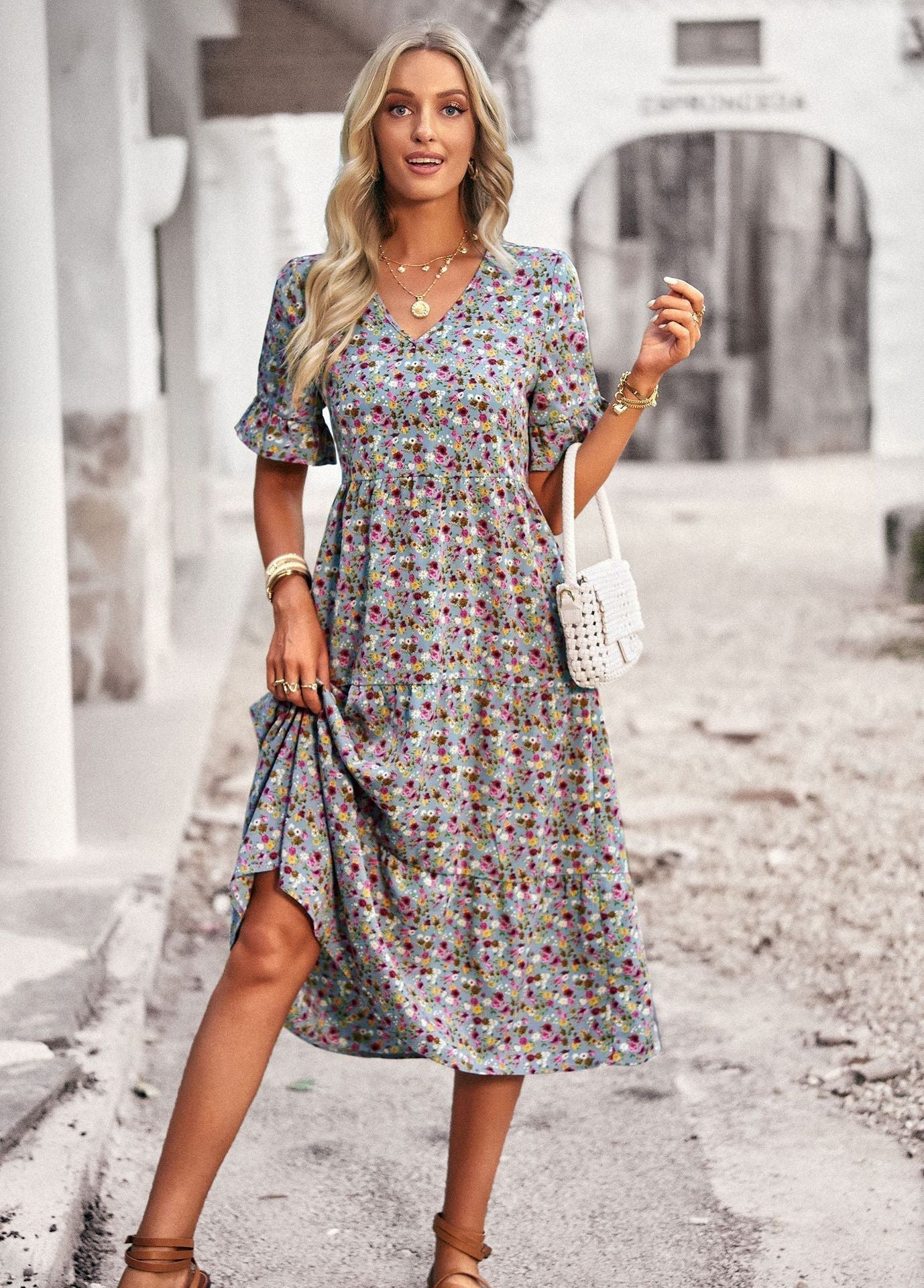 Heidi-Mode | Elegantes V-Ausschnitt Kleid für Damen - Image 4