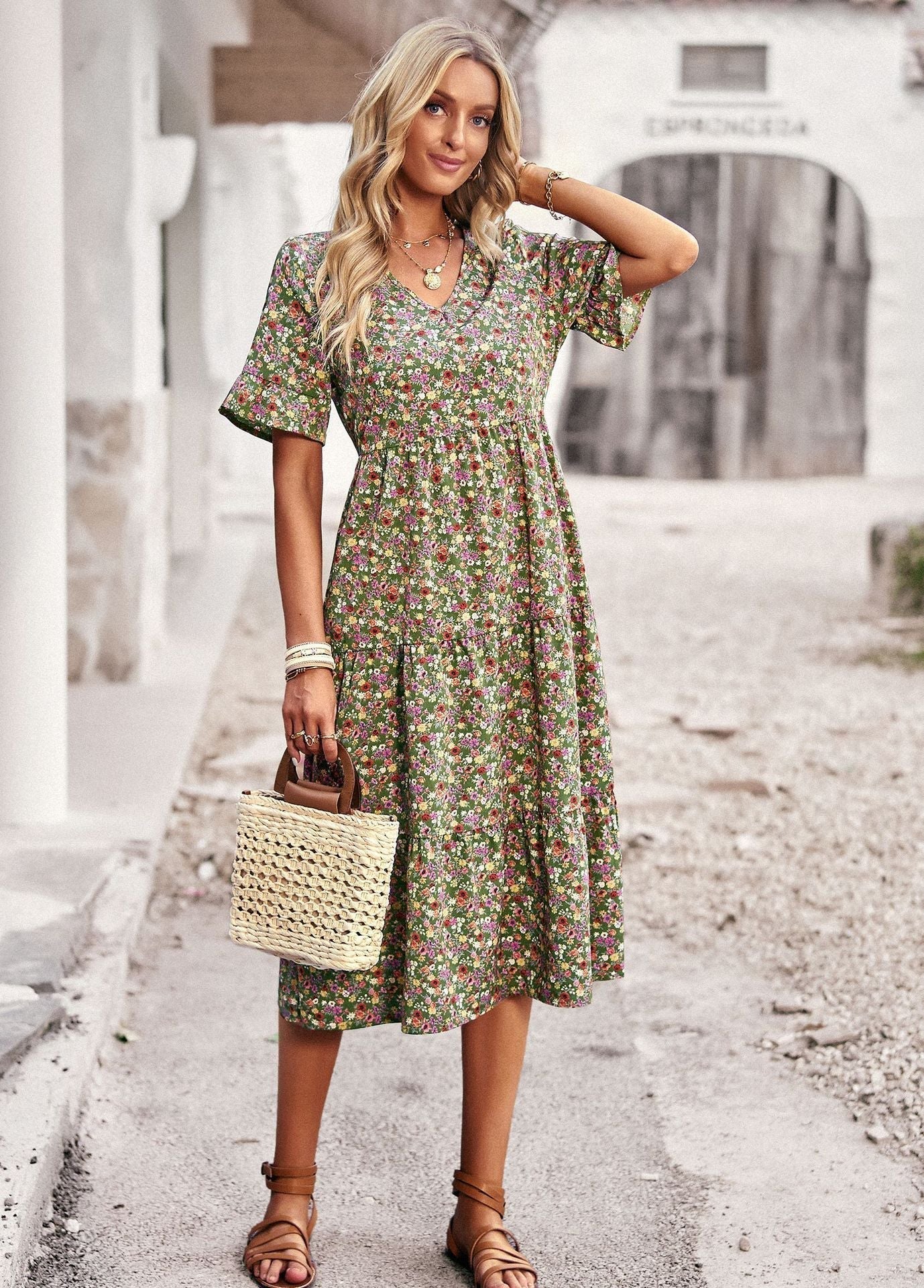 Heidi-Mode | Elegantes V-Ausschnitt Kleid für Damen - Image 5
