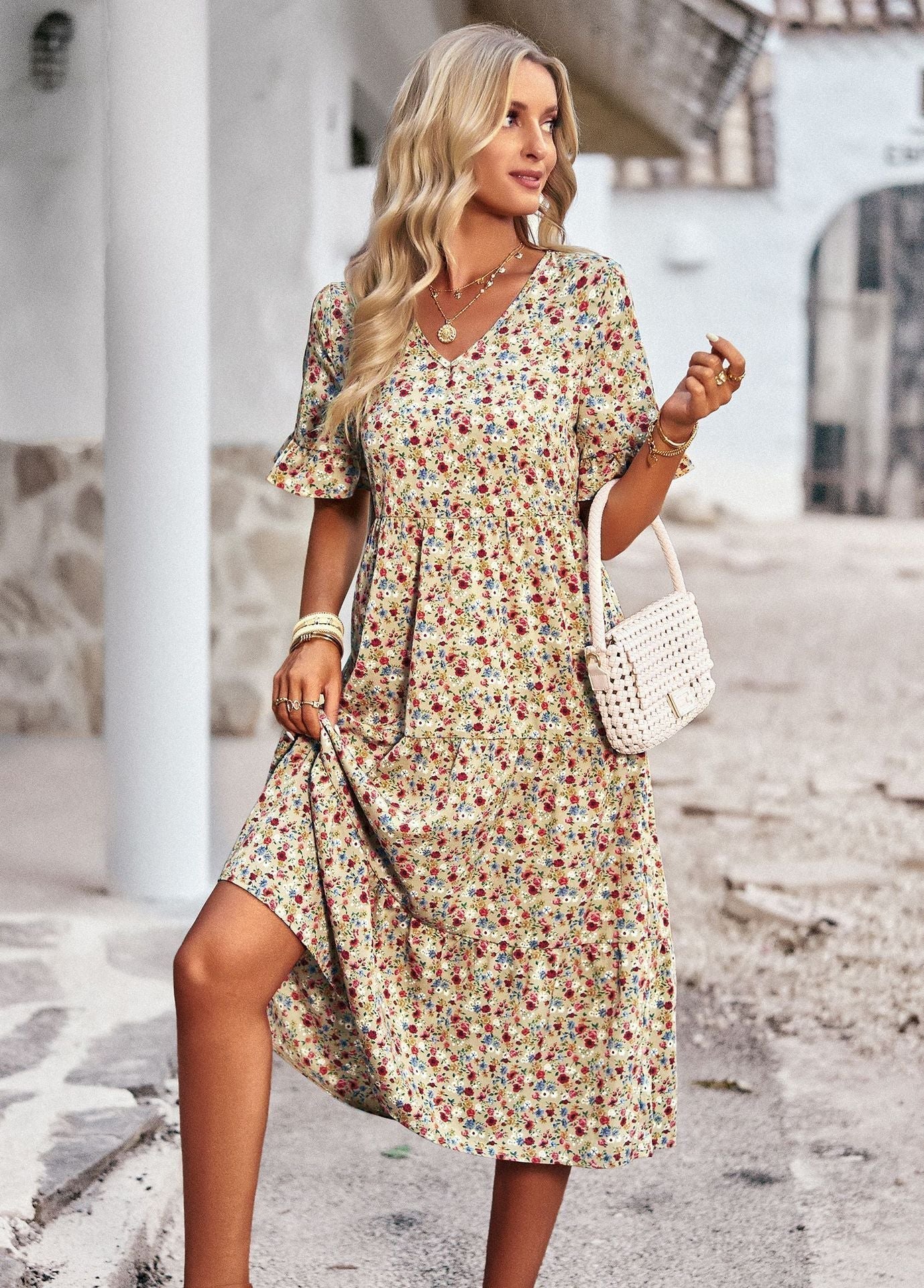 Heidi-Mode | Elegantes V-Ausschnitt Kleid für Damen - Image 6