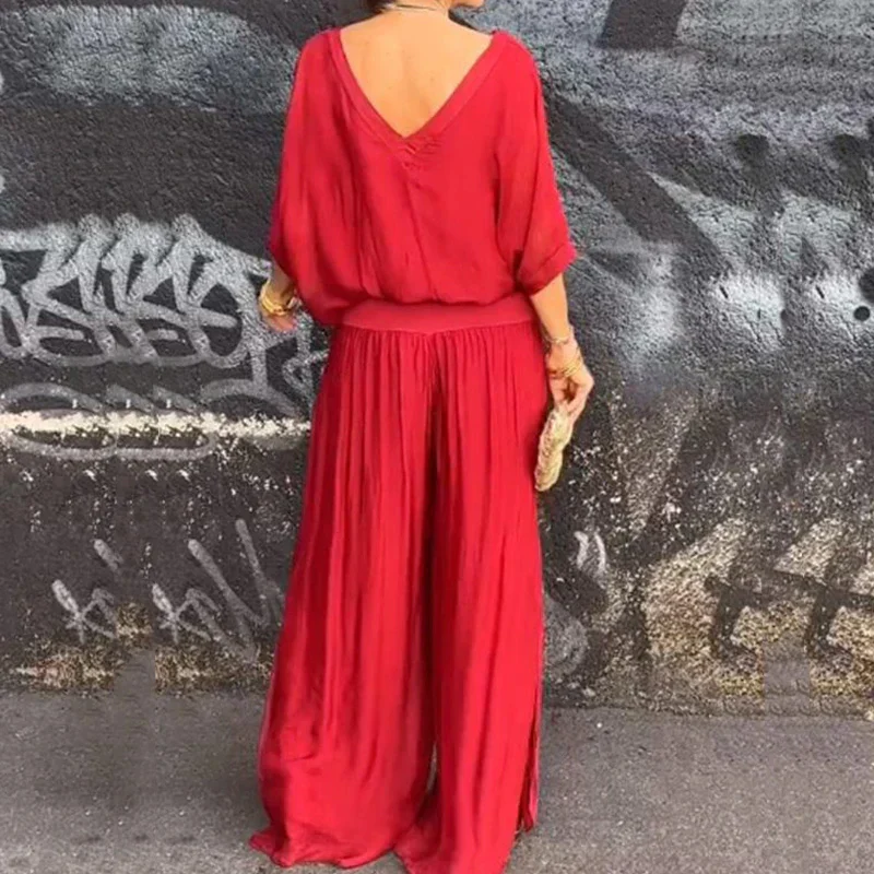 Heidi-Mode | Elegantes Zweiteiliges Set Aus Chiffonoberteil und Hose mit Weitem Bein - Image 9