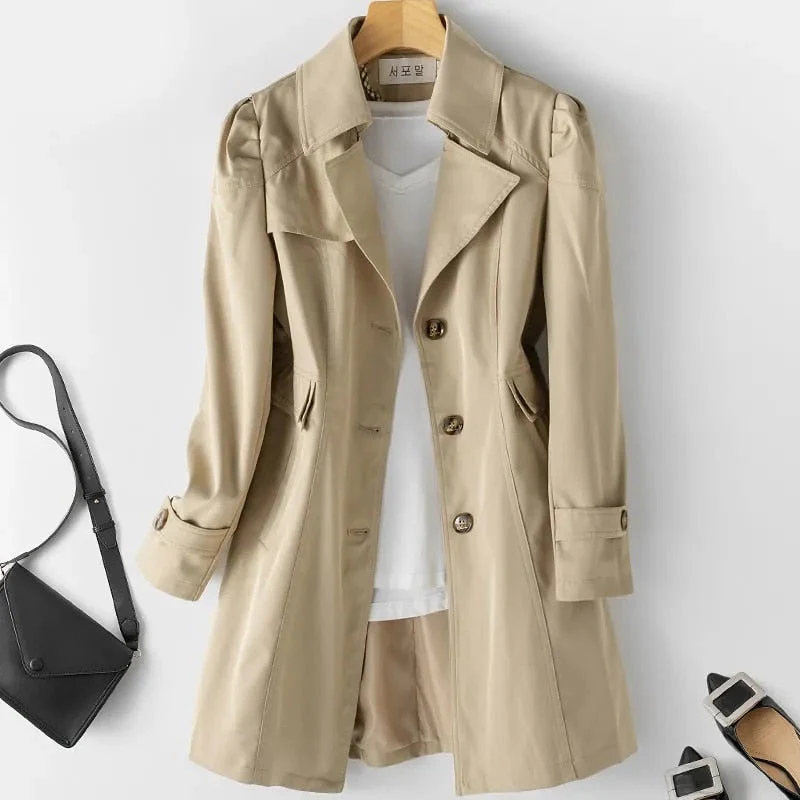 Heidi-Mode | Damen Trenchcoat Herbst 2023 Trend Einreihiger Mittellanger Trenchcoat für Frauen - Image 6