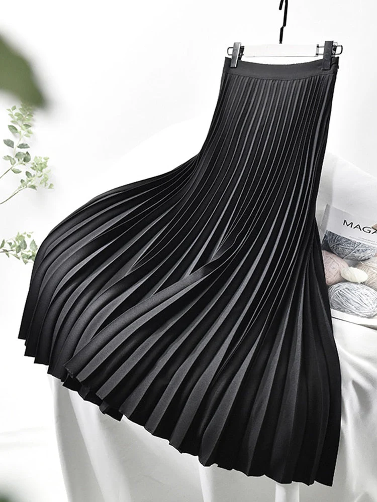 Heidi-Mode | Markendesigner Damen Eleganter Schicker Solider Plisseerock Hohe Taille Luxusmode - Image 2