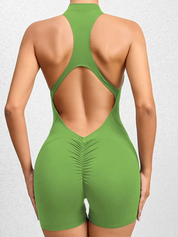 Heidi-Mode | Enganliegende Reißverschluss-Sport-Yoga-Hosen Pfirsich Hüften Einteiler Schnelltrocknend Plissierter Fitness-Jumpsuit - Image 13