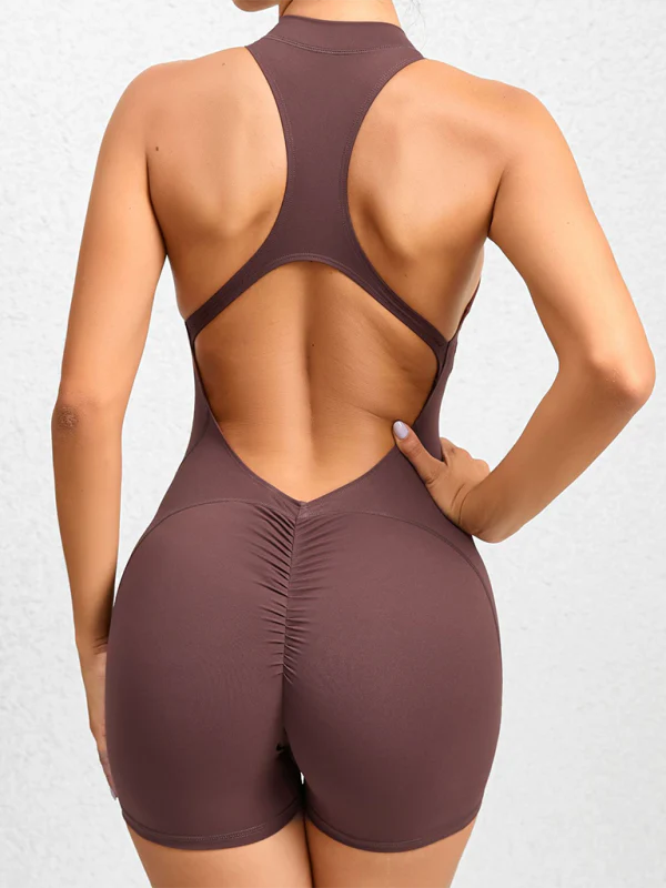 Heidi-Mode | Enganliegende Reißverschluss-Sport-Yoga-Hosen Pfirsich Hüften Einteiler Schnelltrocknend Plissierter Fitness-Jumpsuit - Image 7