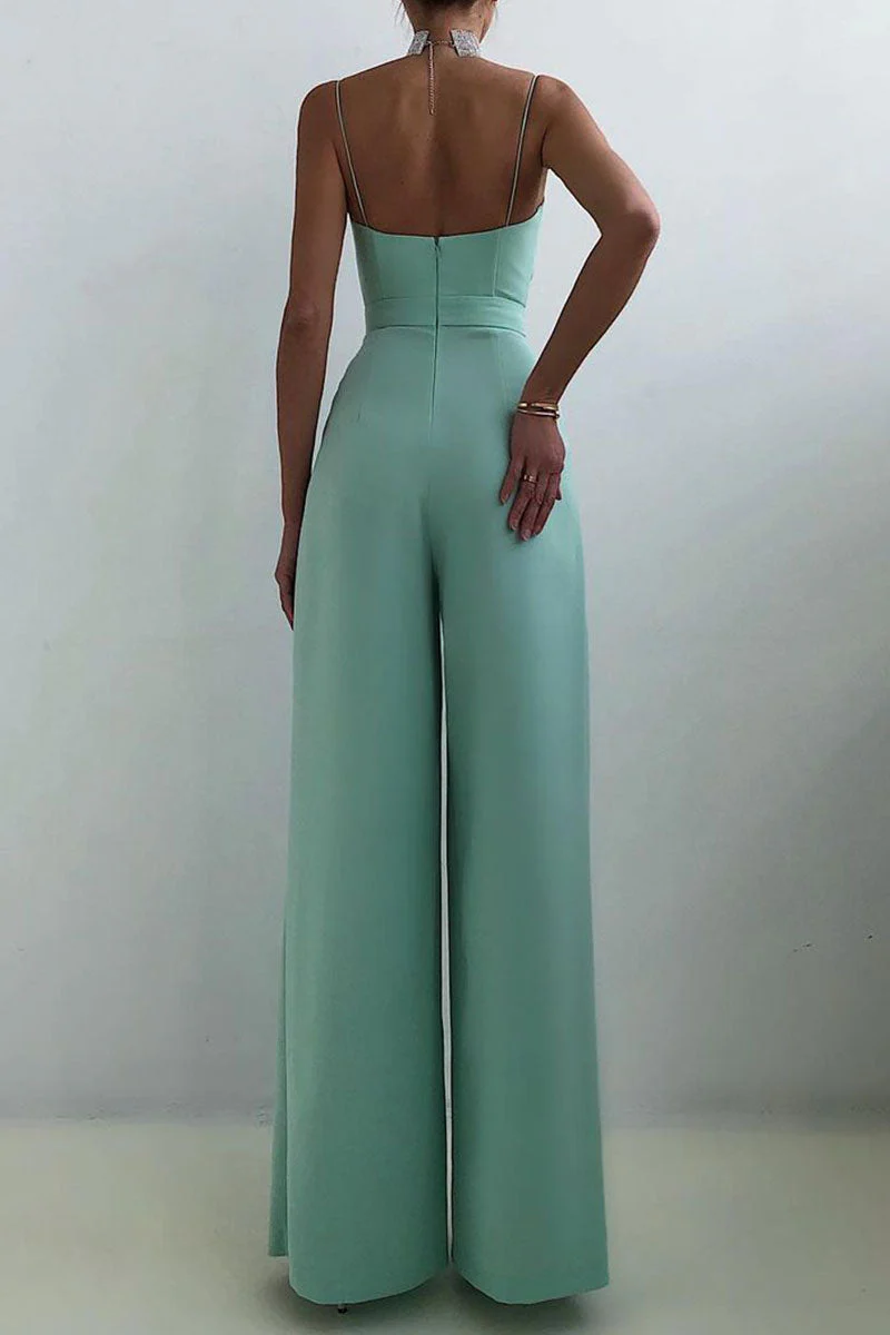 Heidi-Mode | Lässig Einfarbig Patchwork V-Ausschnitt Lockere Jumpsuits - Image 3