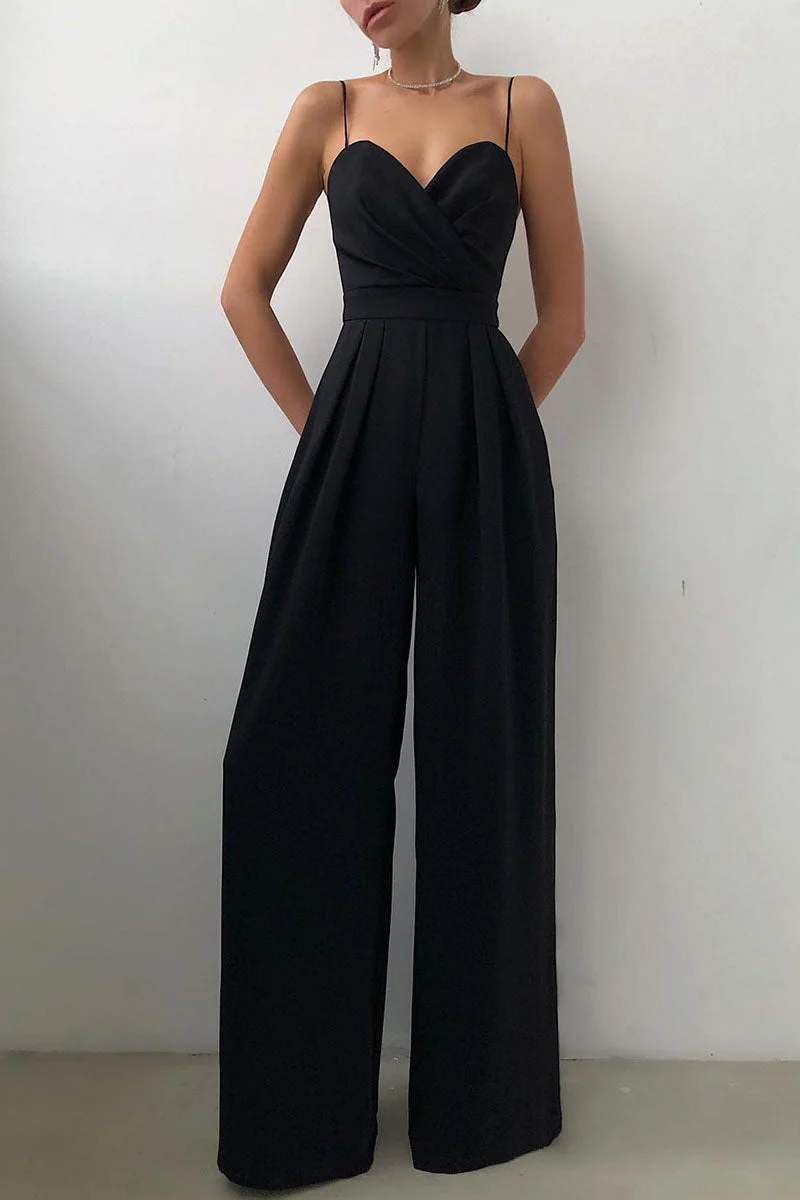 Heidi-Mode | Lässig Einfarbig Patchwork V-Ausschnitt Lockere Jumpsuits - Image 5