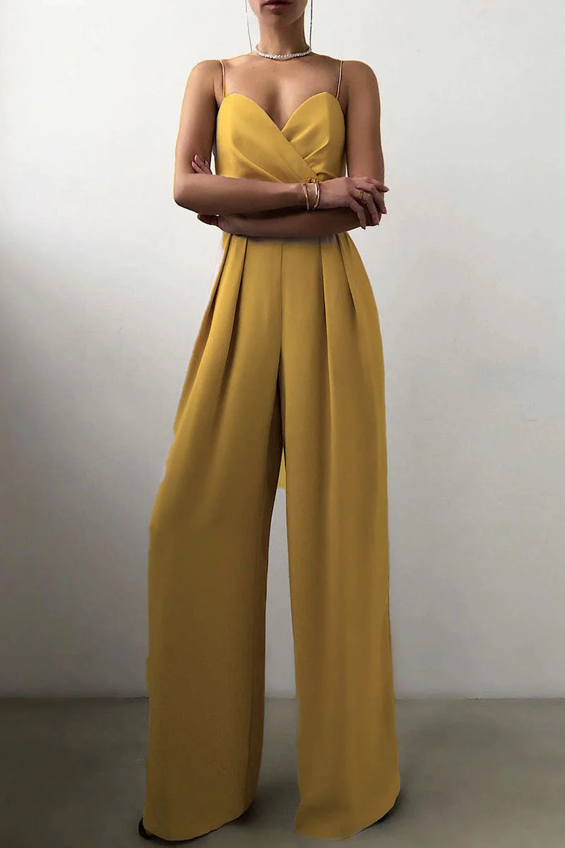 Heidi-Mode | Lässig Einfarbig Patchwork V-Ausschnitt Lockere Jumpsuits - Image 6