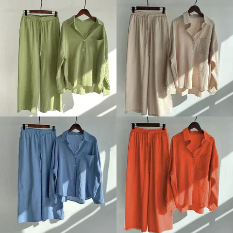Heidi-Mode | Leinen-Sommer-Set mit Langer Hose und Shirt