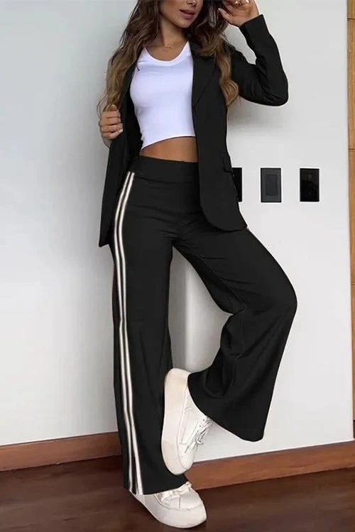 Heidi-Mode | Rosiedress Farbblock Offene Front Blazer Elastischer Taillen Schlitz Weit Beinform Hose Set - Image 7