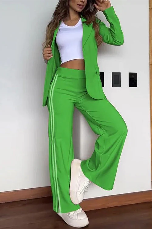 Heidi-Mode | Rosiedress Farbblock Offene Front Blazer Elastischer Taillen Schlitz Weit Beinform Hose Set - Image 9