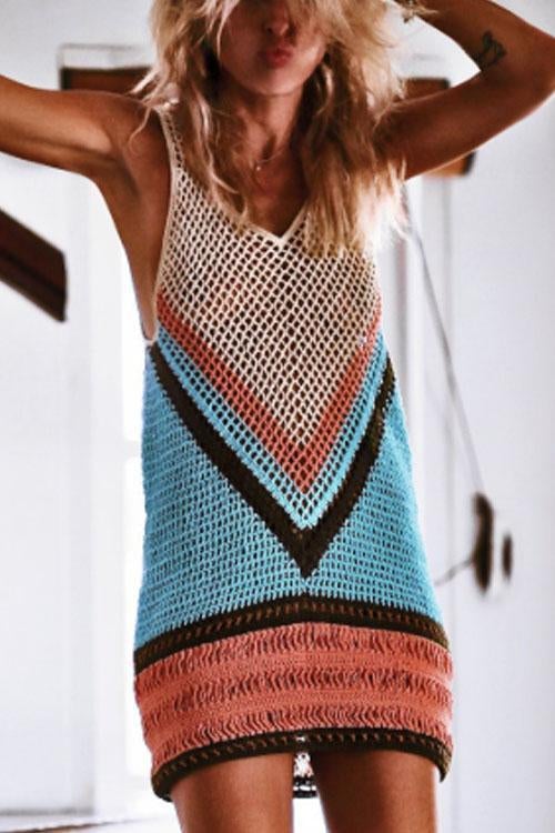 Heidi-Mode | Rosiedress Farbblock Aushöhlen Strand Cover Up