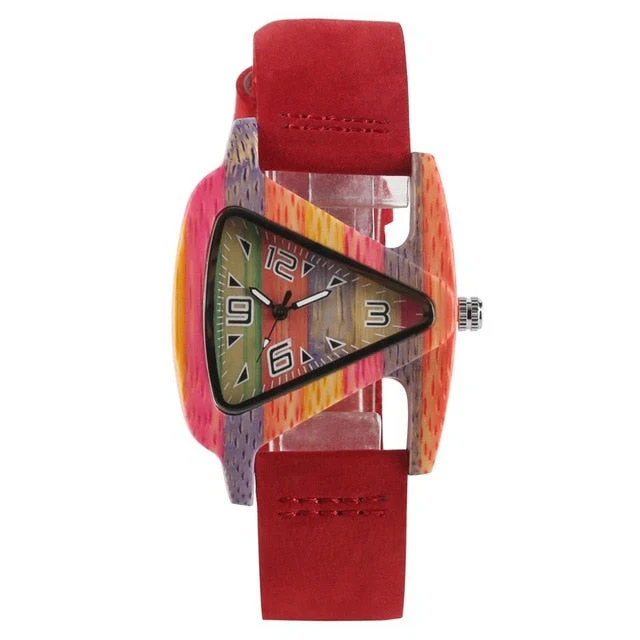 Heidi-Mode | Farbige Dreieck Bamboo Wood Uhr - Image 12