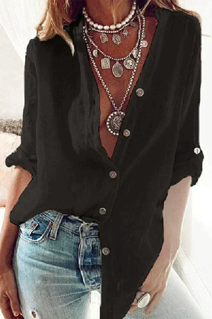 Heidi-Mode | Fashion Solid Bluse mit V-Ausschnitt - Image 3