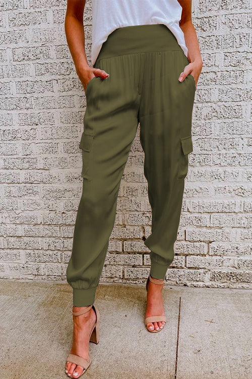 Heidi-Mode | Rosiedress Mode Stil Hohe Taille Satin Hose mit Taschen - Image 2