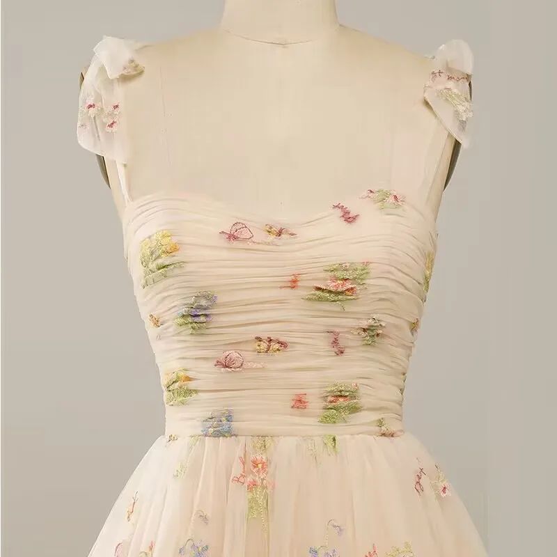 Heidi-Mode | Fairy Forest Green Kurze Prom Kleider Spaghetti-Träger Bunte Blumen Spitze Abend Feier