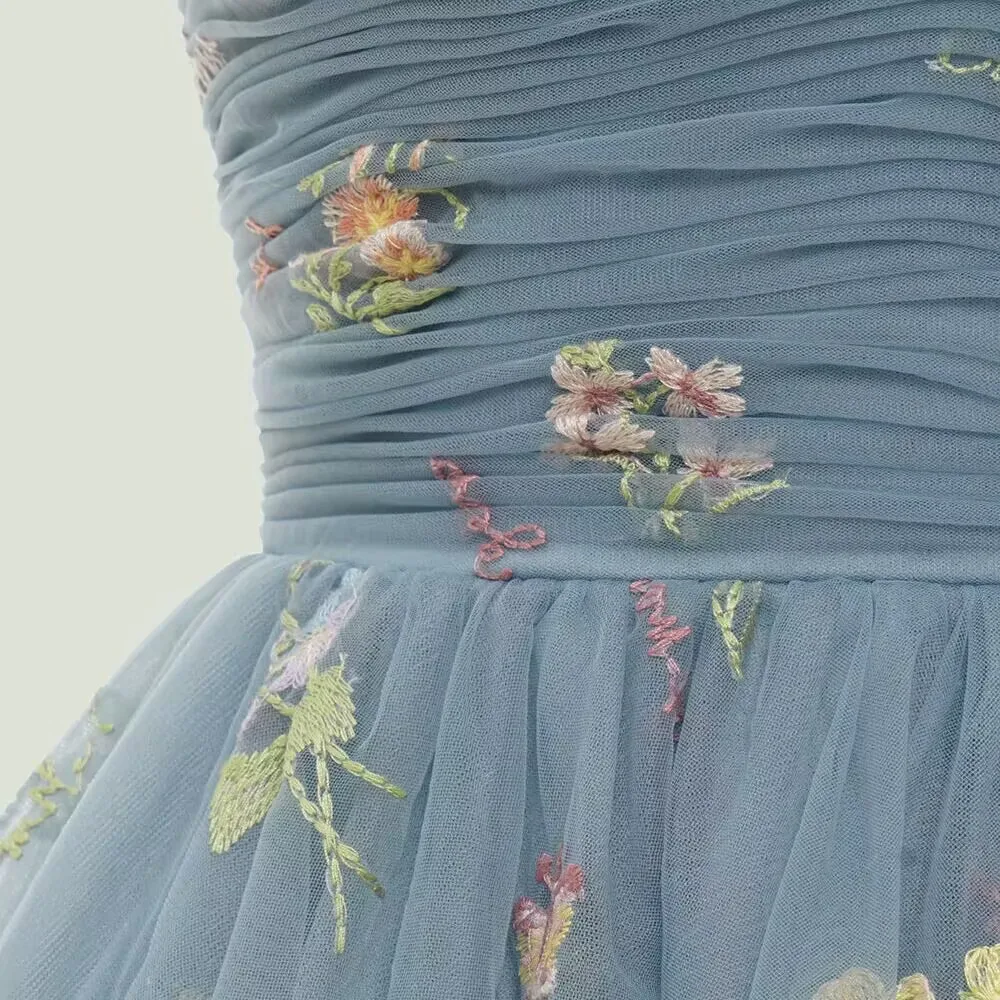 Heidi-Mode | Fairy Forest Green Kurze Prom Kleider Spaghetti-Träger Bunte Blumen Spitze Abend Feier - Image 4
