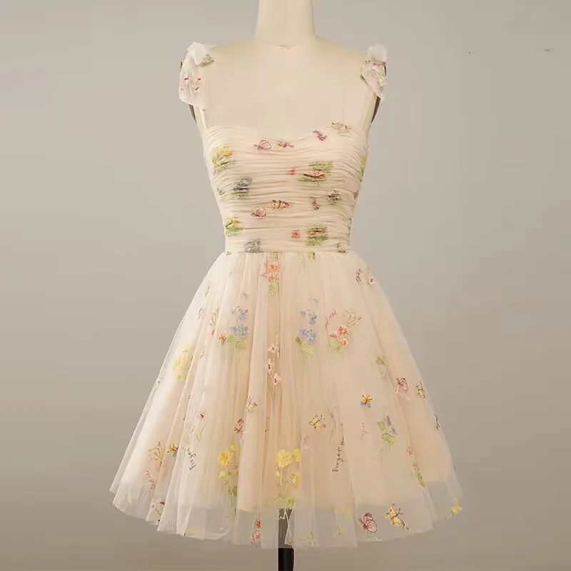 Heidi-Mode | Fairy Forest Green Kurze Prom Kleider Spaghetti-Träger Bunte Blumen Spitze Abend Feier - Image 6