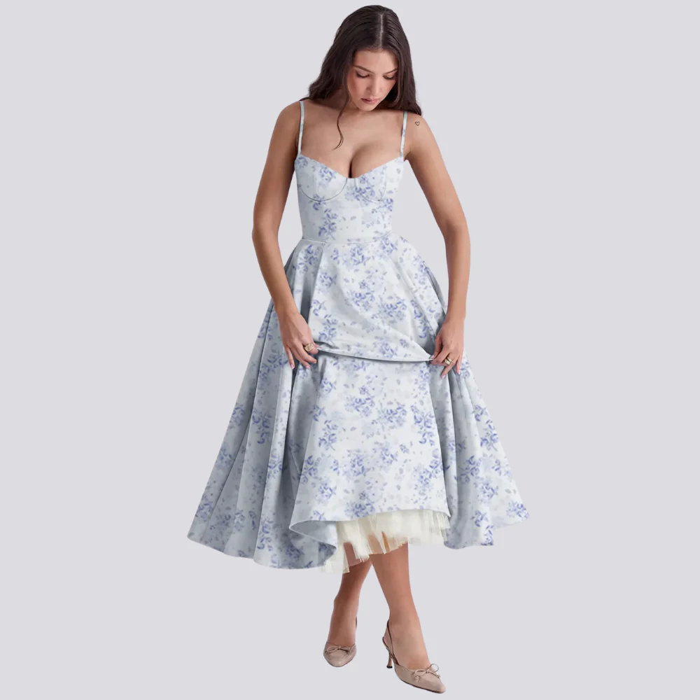 Heidi-Mode | Feminines Blumen Midikleid mit Korsett Oberteil - Image 3