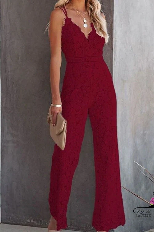 Heidi-Mode | Rosiedress Solide V-Ausschnitt Tailliertes Cami Spitzen-Overall - Image 4