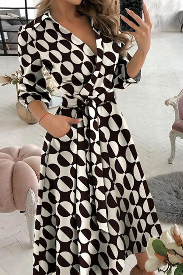 Heidi-Mode | Finde Dich Gut Bedrucktes Gürtel Hemd Midi Kleid - Image 5