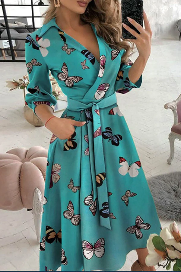 Heidi-Mode | Finde Dich Gut Bedrucktes Gürtel Hemd Midi Kleid - Image 6