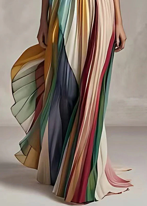 Heidi-Mode | Fit Gestreifte Kalte Schulter Geraffte Lange Kleid Ohne Ärmel - Image 4