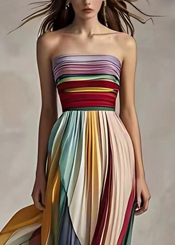 Heidi-Mode | Fit Gestreifte Kalte Schulter Geraffte Lange Kleid Ohne Ärmel - Image 7