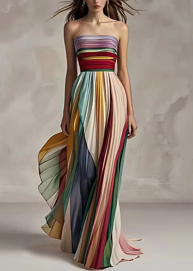 Heidi-Mode | Fit Gestreifte Kalte Schulter Geraffte Lange Kleid Ohne Ärmel - Image 8