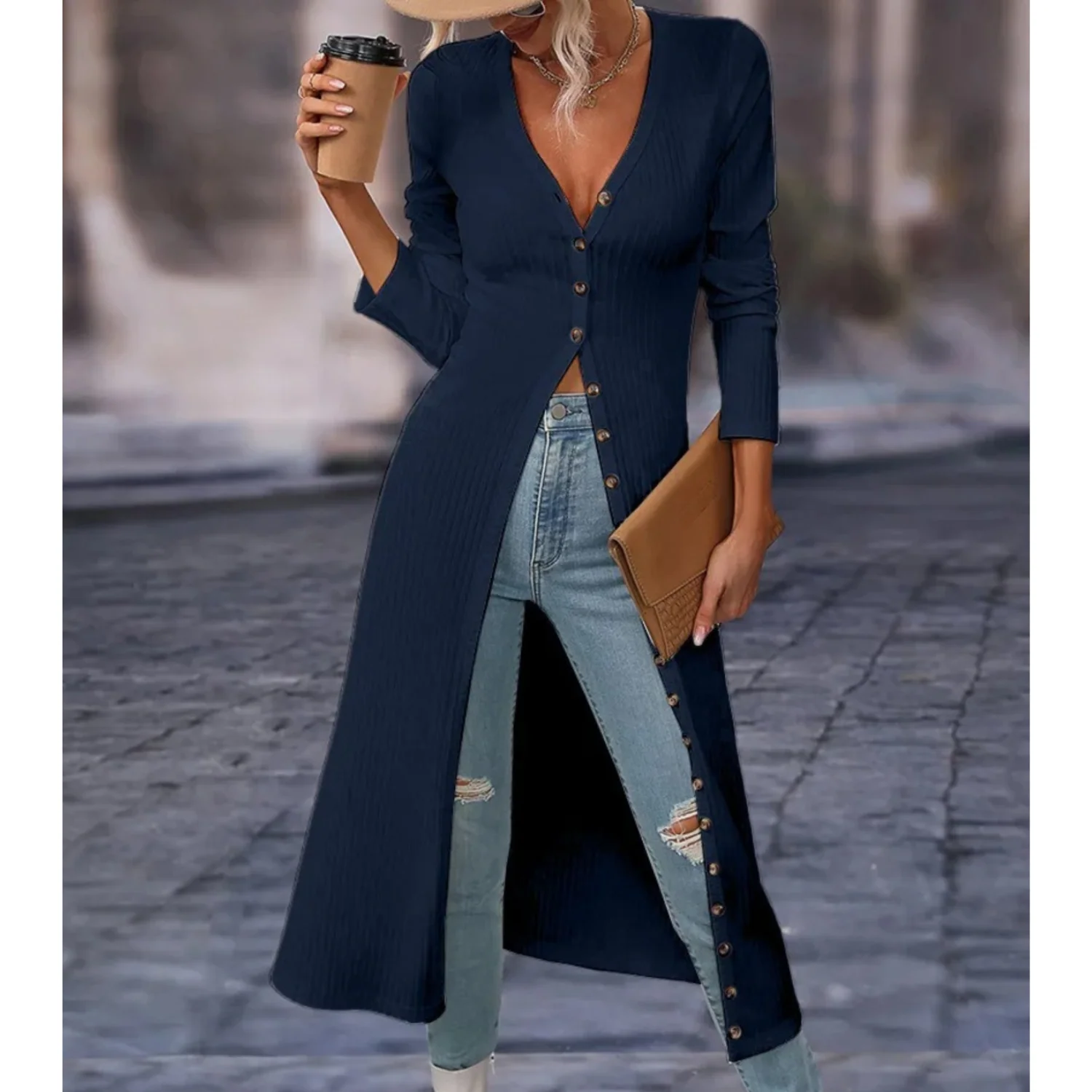 Heidi-Mode | Fit V-Ausschnitt mit Knopf Lange Sommerjacke - Image 4