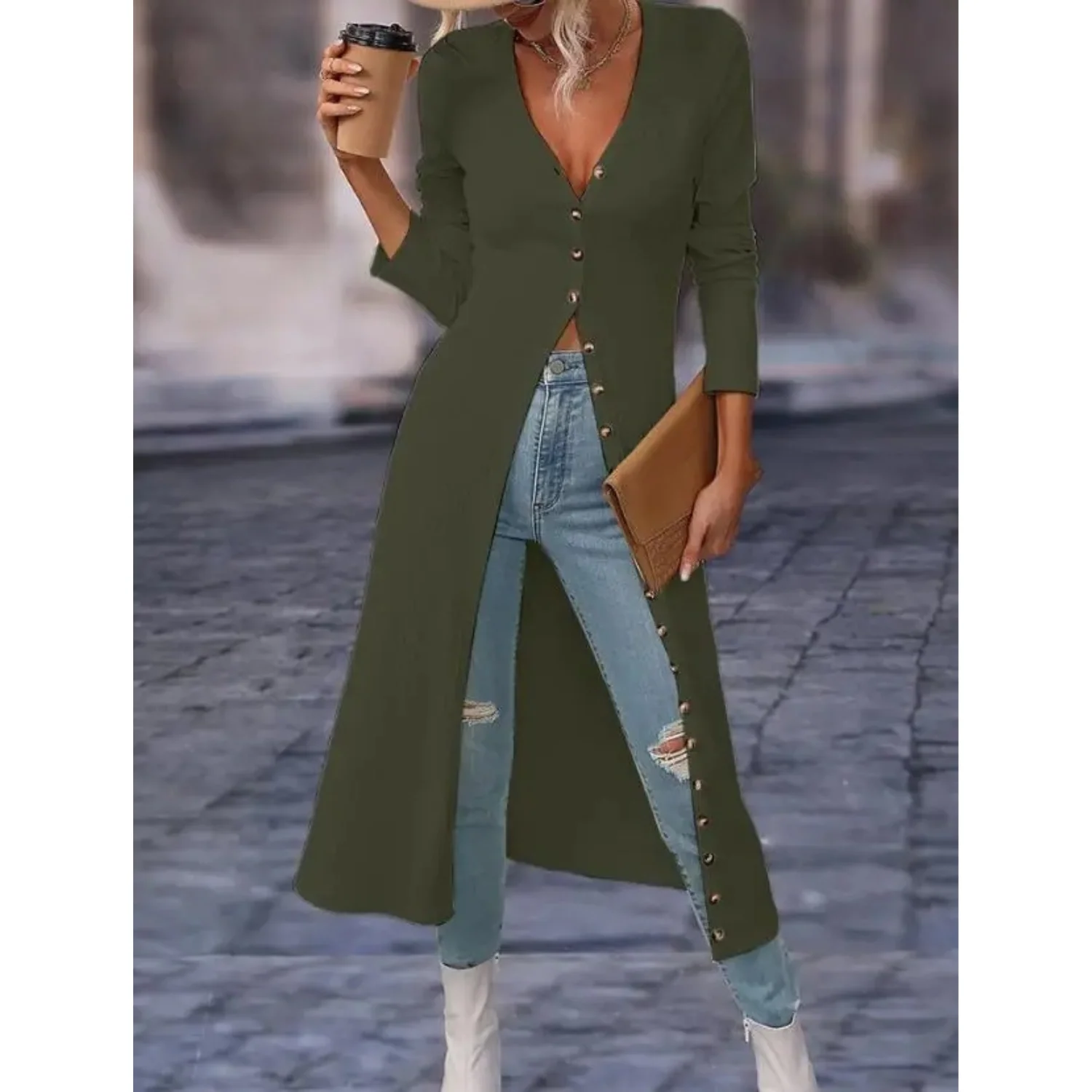 Heidi-Mode | Fit V-Ausschnitt mit Knopf Lange Sommerjacke - Image 5