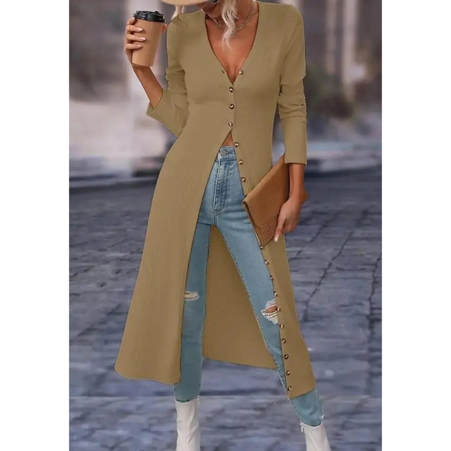 Heidi-Mode | Fit V-Ausschnitt mit Knopf Lange Sommerjacke - Image 6