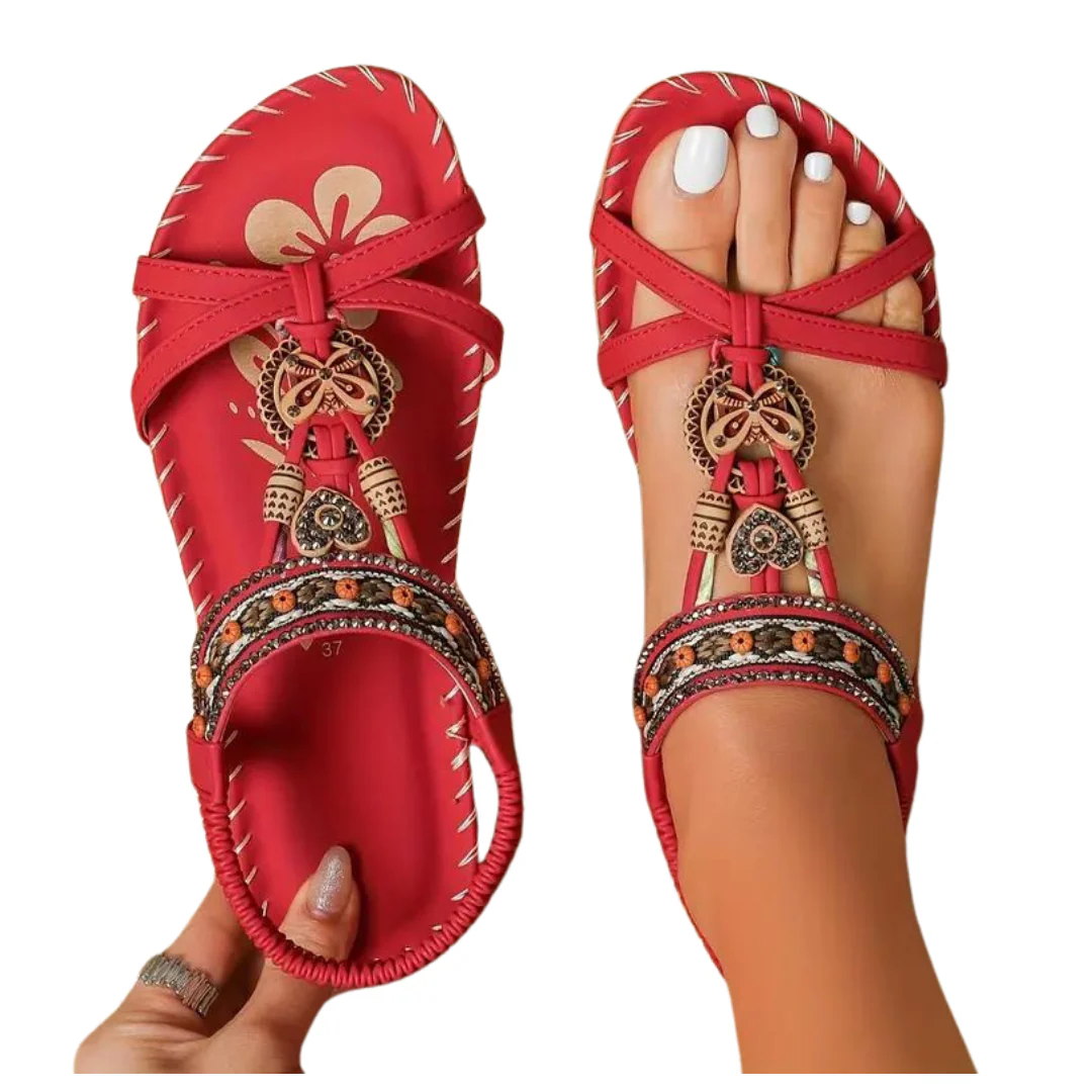 Heidi-Mode | Flache Sandalen - Boho - Strass Schmetterling - Image 7