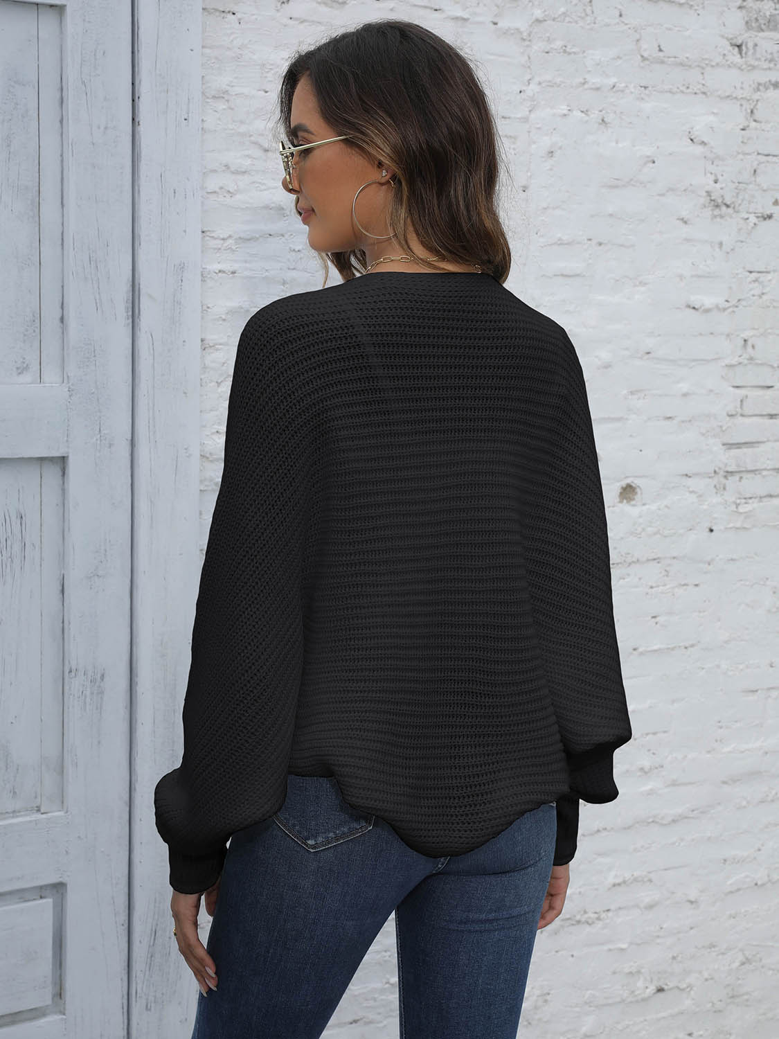 Heidi-Mode | Bat Sleeve Offenes Front Kurzes Cardigan - Image 6