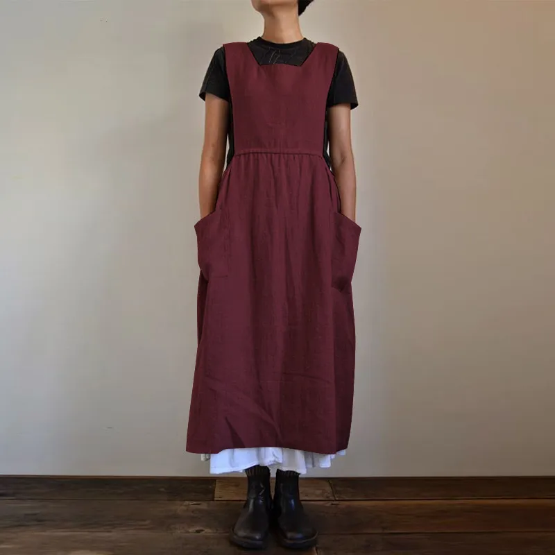 Heidi-Mode | Schürzenkleid Aus Leinen- und Baumwollmischung mit Taschen für Frauen Pensacola - Image 4