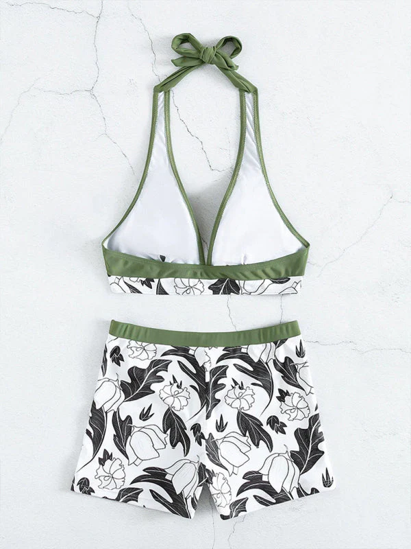 Heidi-Mode | Damen Hohe Taille Boxer Bindung Bedruckt Einfarbiges Panel Bikini - Image 4