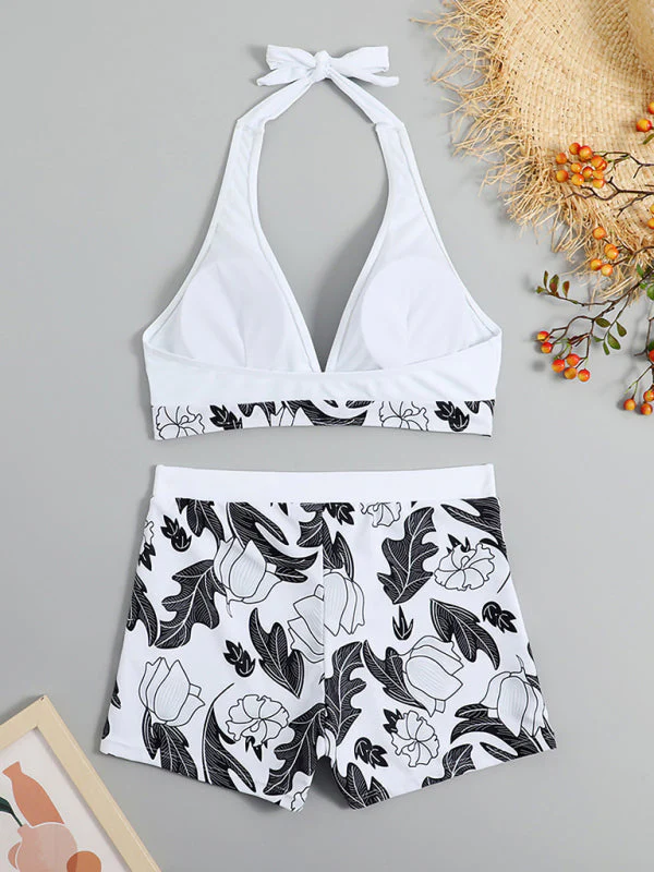 Heidi-Mode | Damen Hohe Taille Boxer Bindung Bedruckt Einfarbiges Panel Bikini - Image 6