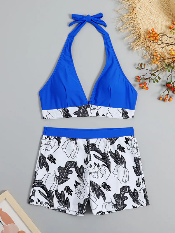 Heidi-Mode | Damen Hohe Taille Boxer Bindung Bedruckt Einfarbiges Panel Bikini - Image 7