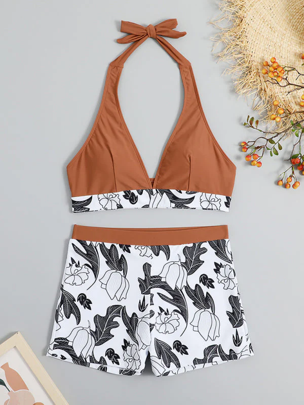 Heidi-Mode | Damen Hohe Taille Boxer Bindung Bedruckt Einfarbiges Panel Bikini - Image 9