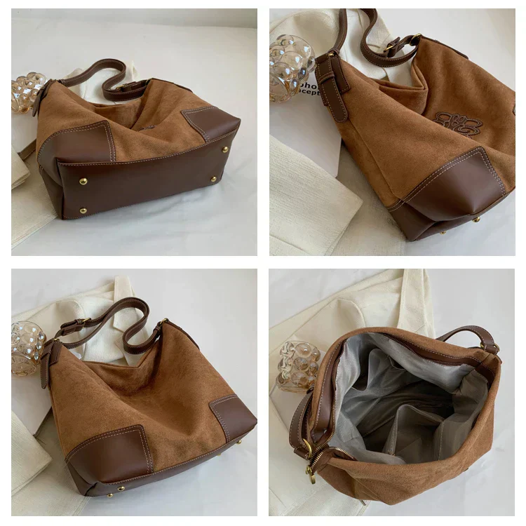 Heidi-Mode | Damen Luxus Marke Messenger Taschen Retro Braun Crossbody Tote Taschen Eimer Clutch Tasche Einkauf Große Kapazität Reisetasche - Image 4