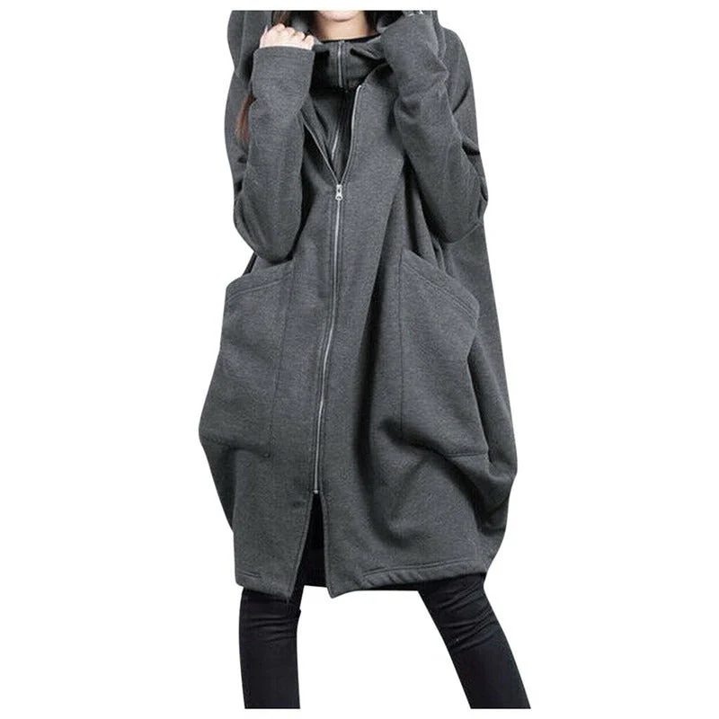 Heidi-Mode | Mittellanger Mantel - Oversized Fit - Kapuze - Reißverschluss - Weicher Woll-Look - Image 7