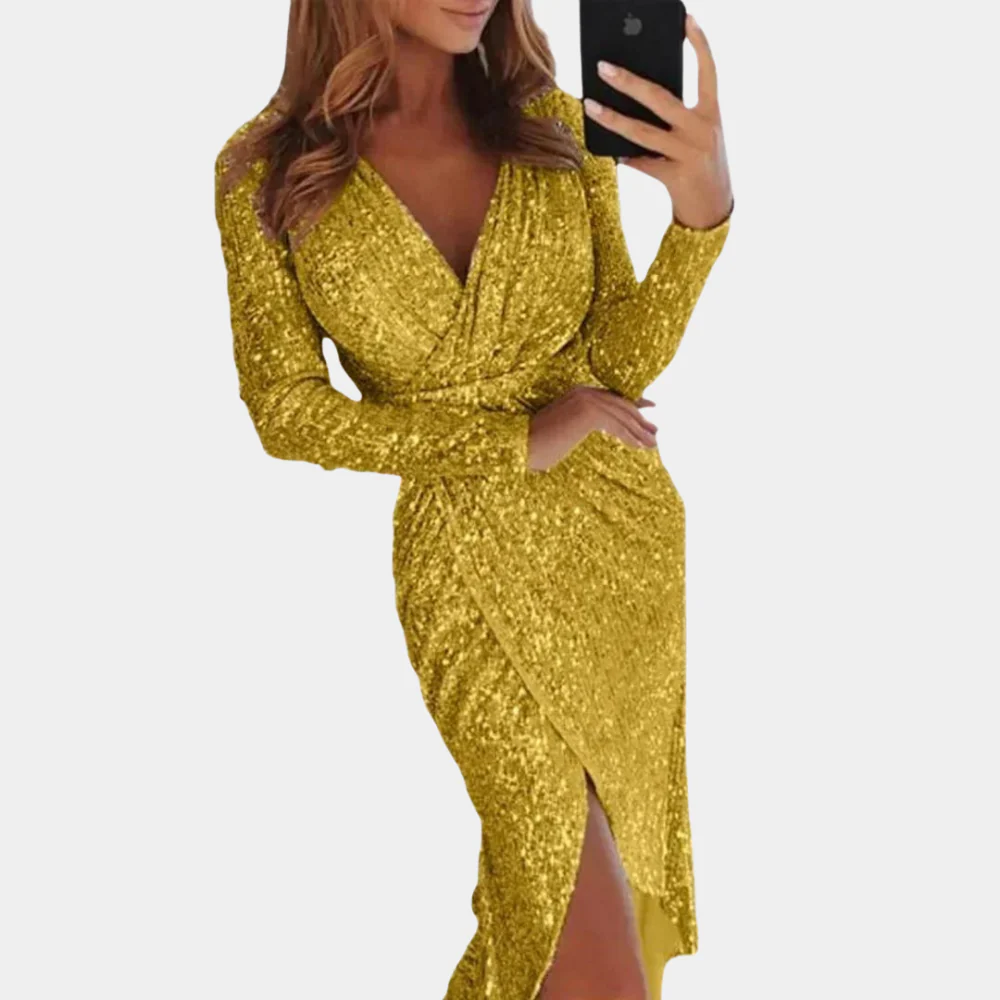 Heidi-Mode | Damen Paillettenkleid mit Schlitz Vorne - Image 2